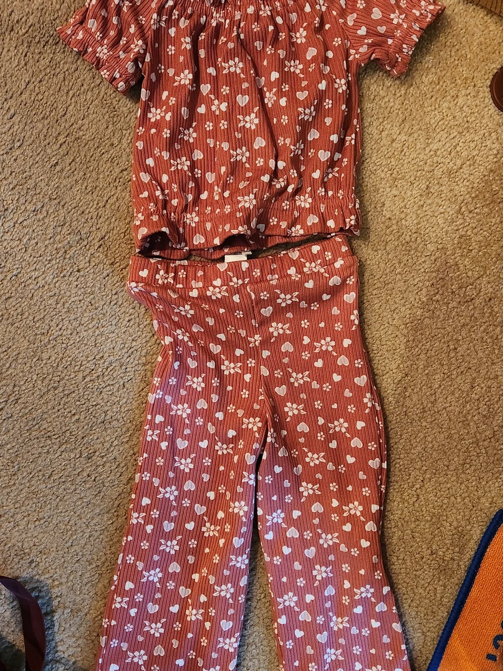 Kids' Rust Floral Wide-Leg Matching Set
